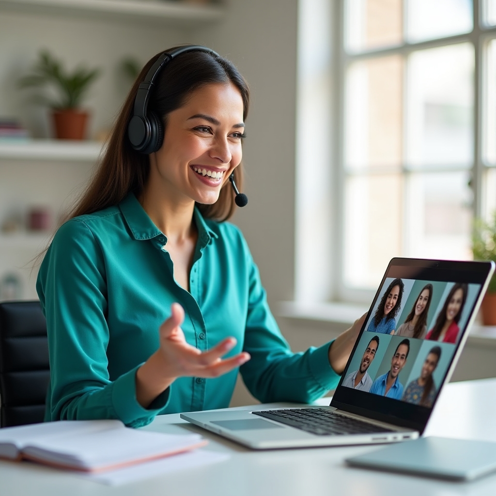 Education coordinator facilitating an online session for students